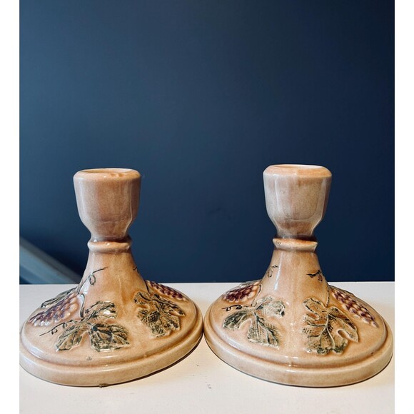 Vintage 1976 Grape Vine Candlestick Holders – Studio Pottery Set - Picture 2 of 6